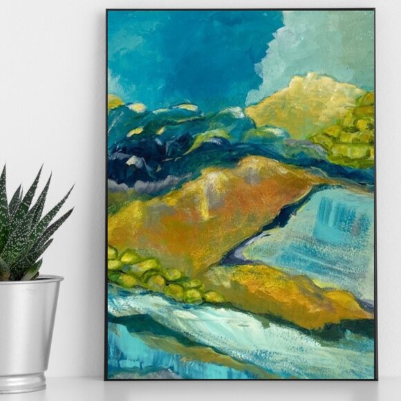 Original Abstract Acrylic Painting  Twin Lakes